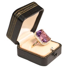 Emerald Cut Amethyst Diamond Halo Ring (Approx 12.5-Carats), 18k Yellow Gold