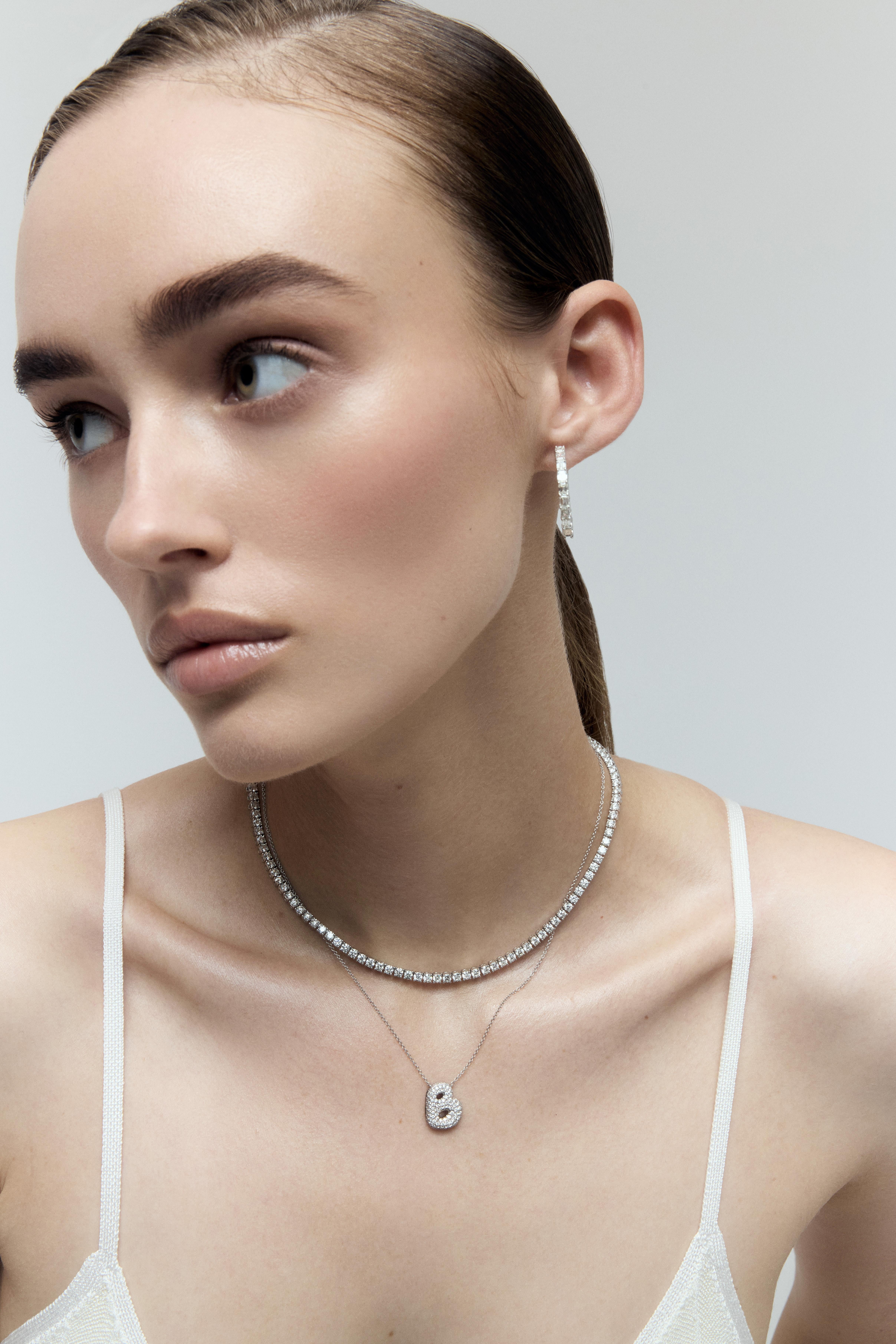 Modern 12.50ct Round Diamond Classic Tennis Necklace For Sale