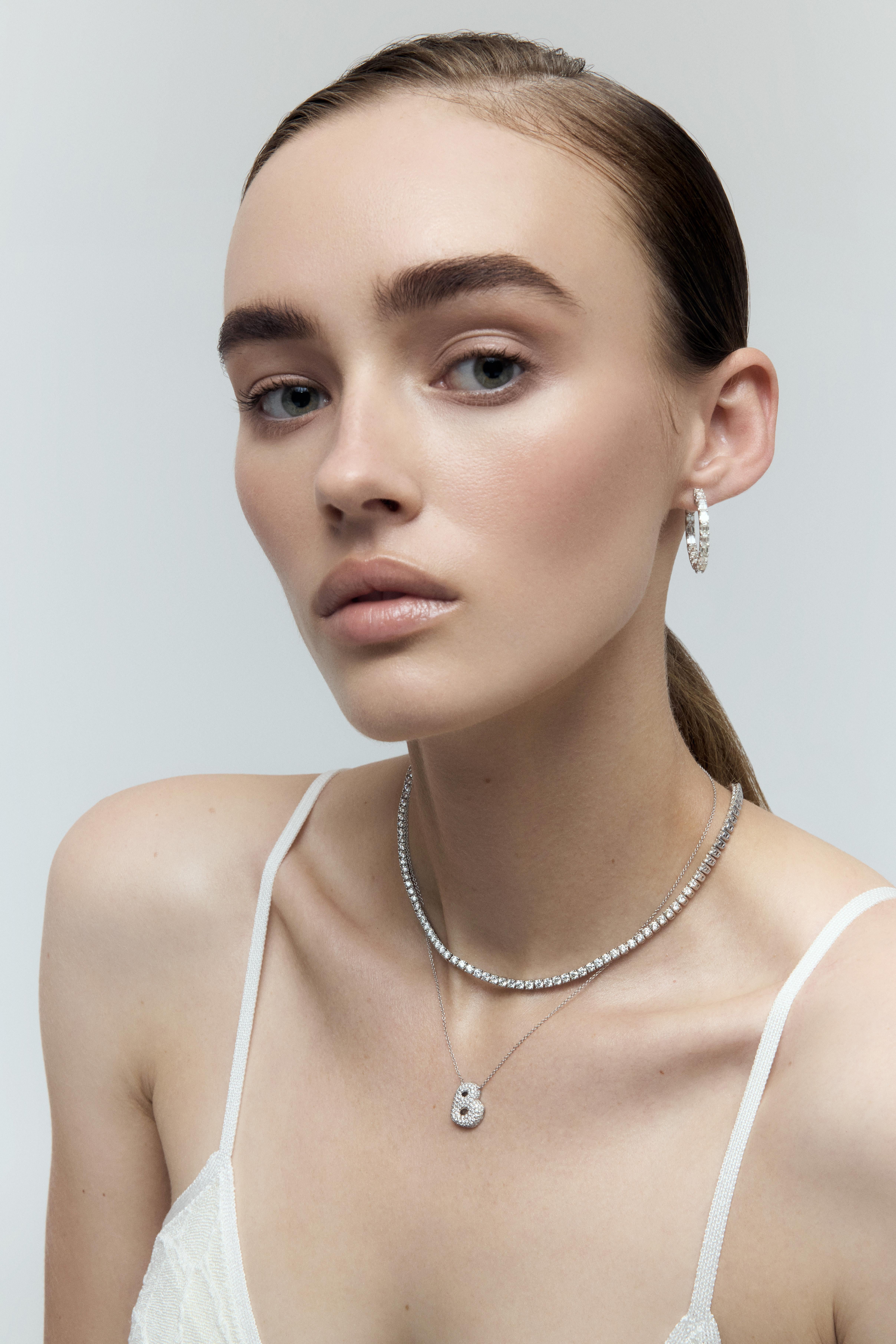 Round Cut 12.50ct Round Diamond Classic Tennis Necklace For Sale