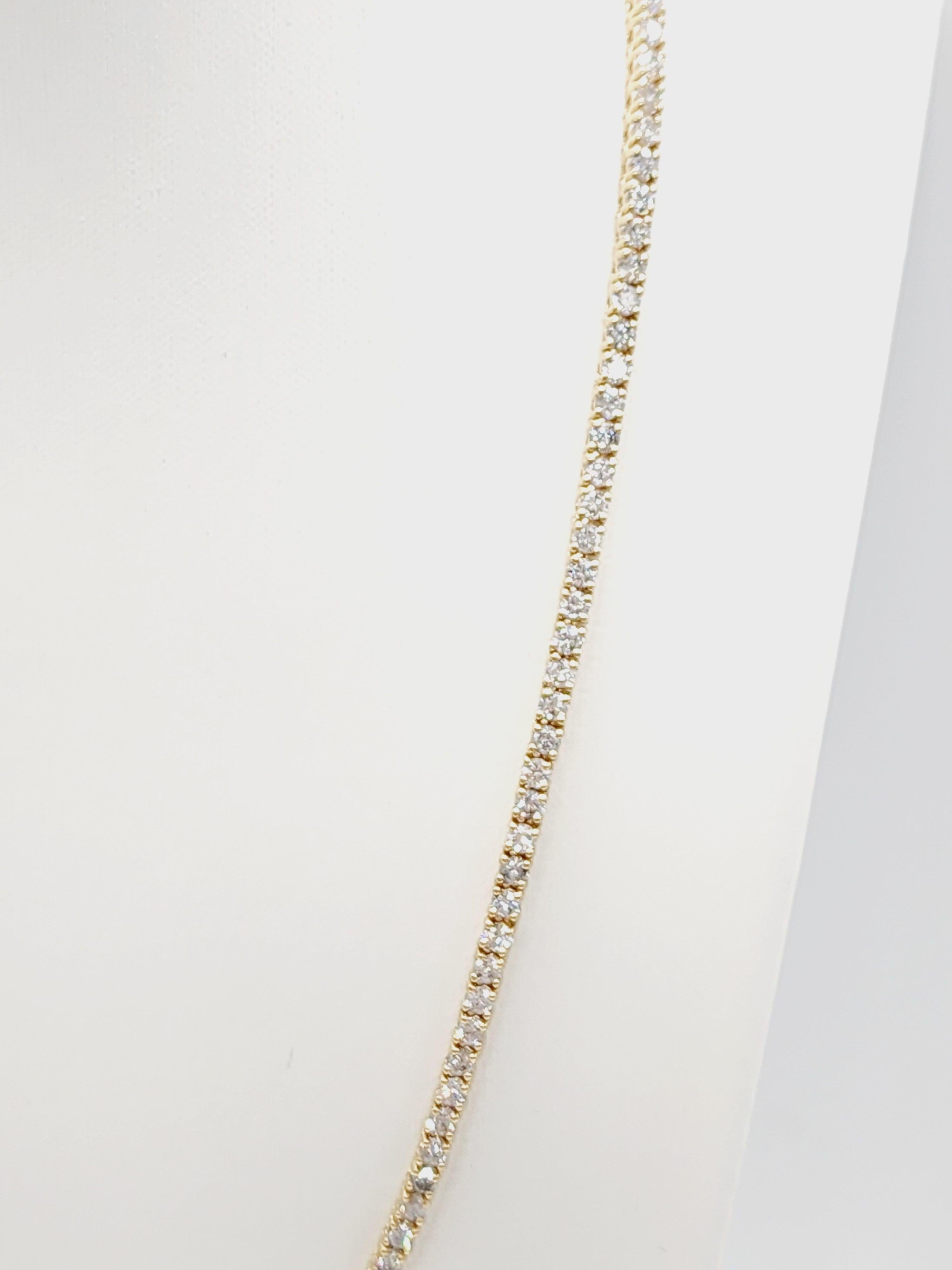 Brilliant Cut 12.51 Carat Natural Diamond Tennis Necklace 14K Yellow Gold 18'' For Sale