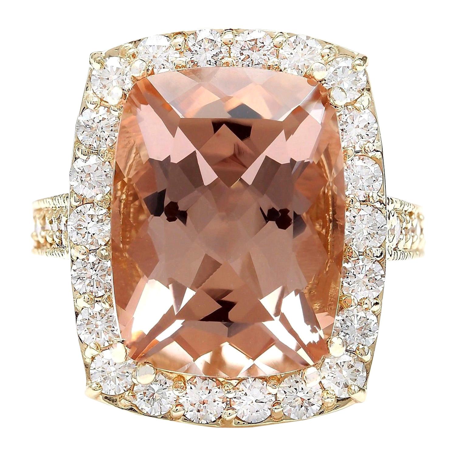 Exquisite Natural Morganite Diamond Ring In 14 Karat Solid Yellow Gold  For Sale