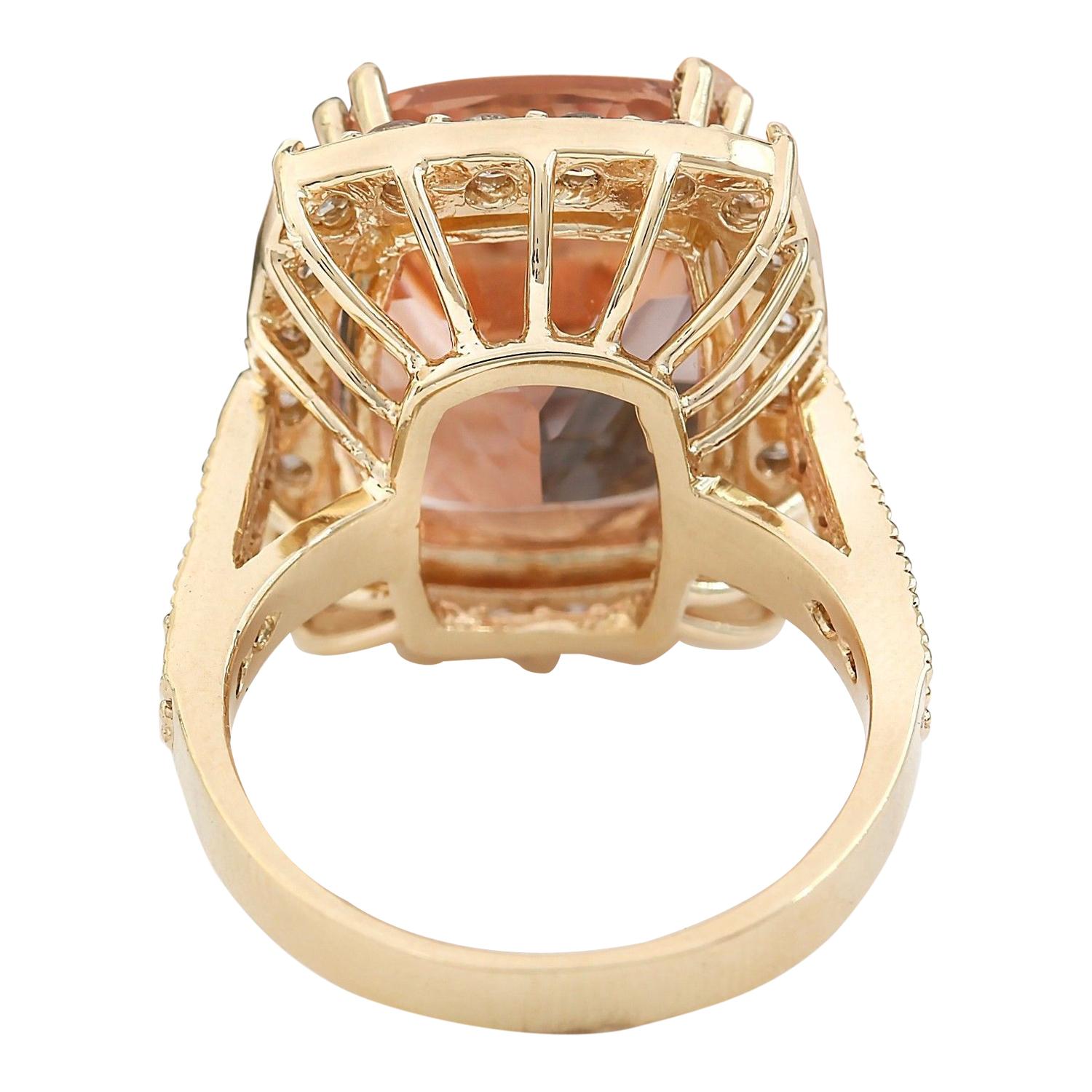 Cushion Cut Exquisite Natural Morganite Diamond Ring In 14 Karat Solid Yellow Gold  For Sale