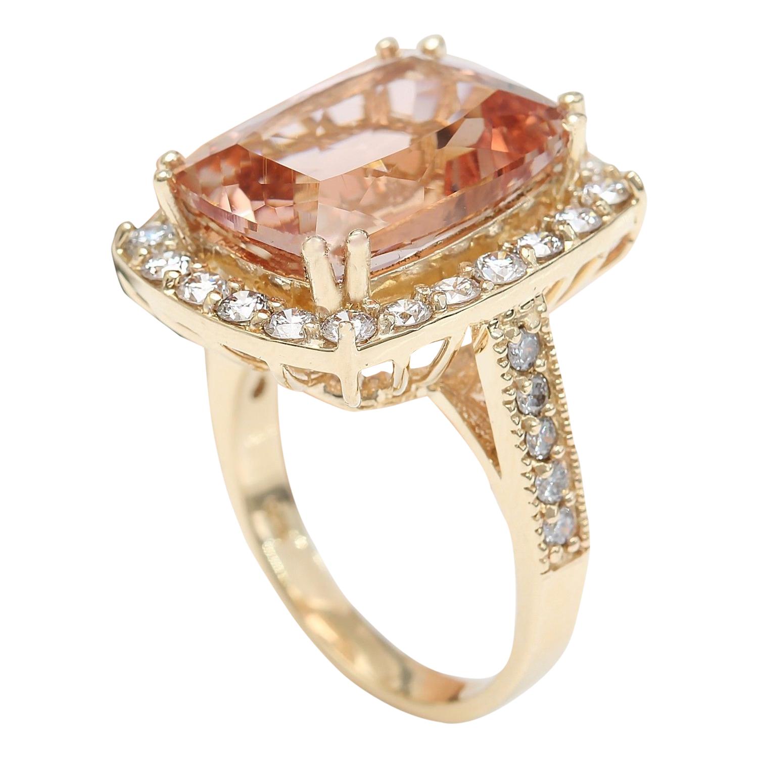 Exquisite Natural Morganite Diamond Ring In 14 Karat Solid Yellow Gold  In New Condition For Sale In Los Angeles, CA