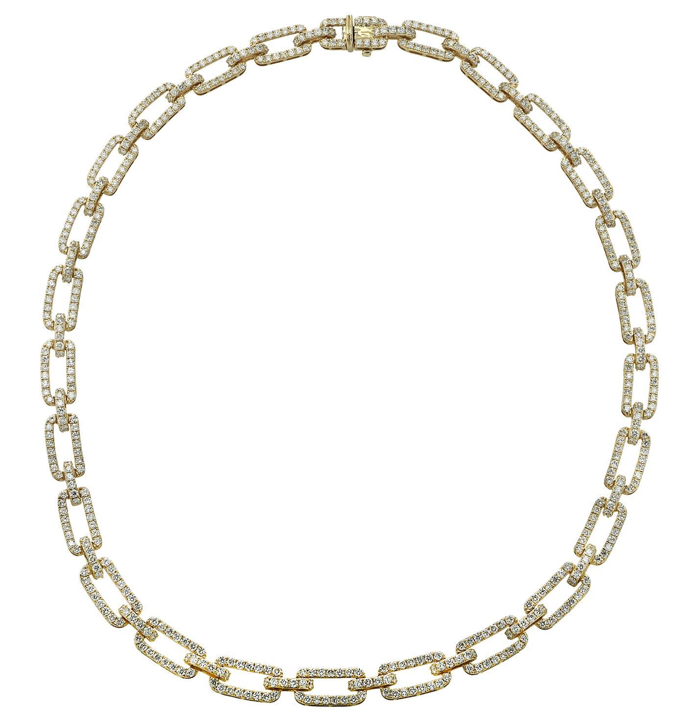 Modern 12.52 Carat Round Diamond Link Necklace For Sale