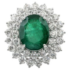 12.52 TCW Oval Emerald Two Tier Diamond Halo Ring 18k White Gold