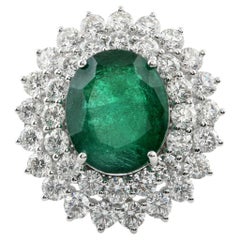 12.52TCW Natural Emerald Diamond Double Halo Cocktail Ring 14 Karat White Gold