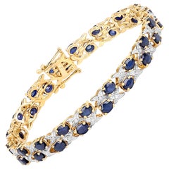12.53 Carat Blue Sapphire and White Diamond .925 Sterling Silver Bracelet