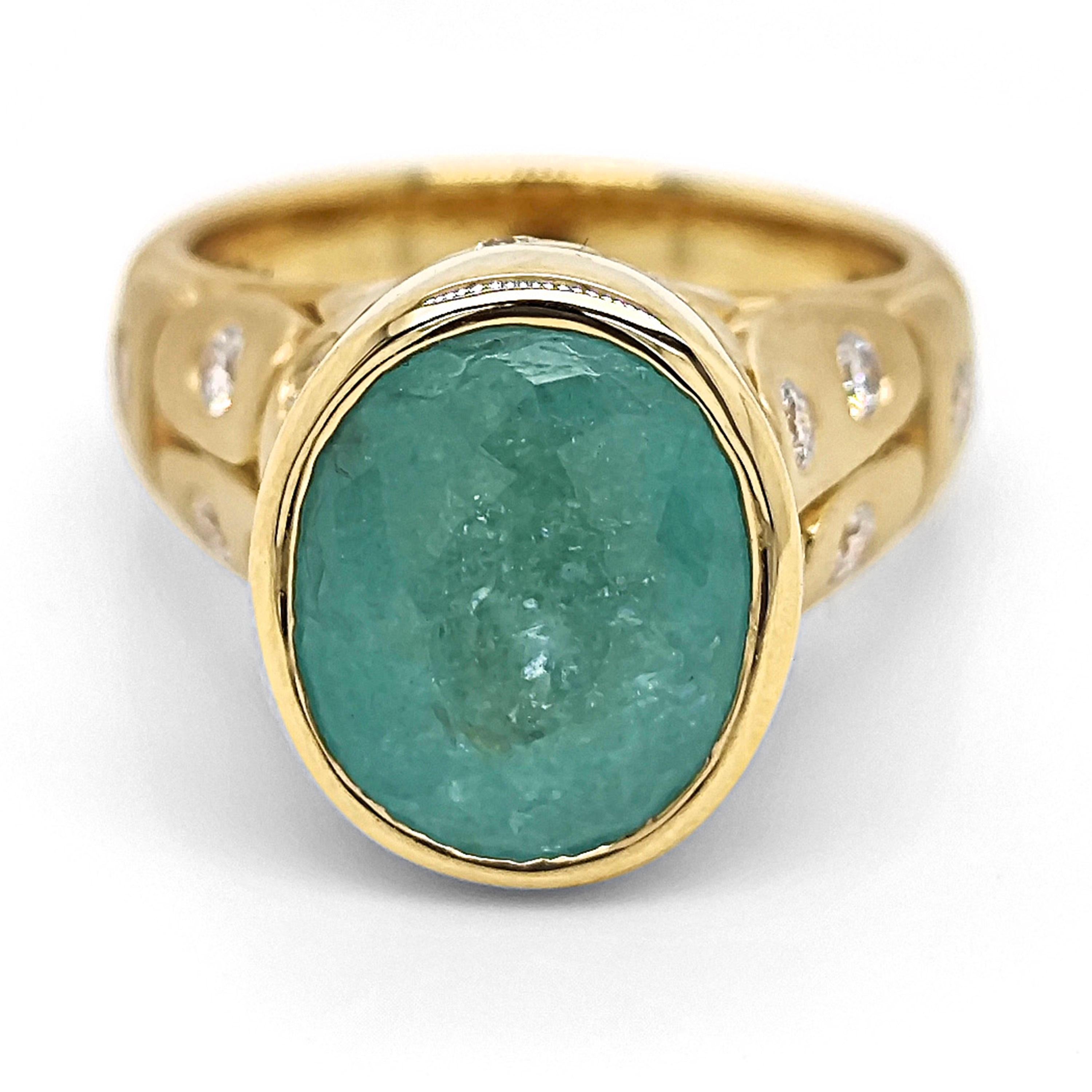 Anello in oro giallo con tormalina Paraiba e diamanti bianchi da 12,53 carati In condizioni Nuovo in vendita a New York, NY