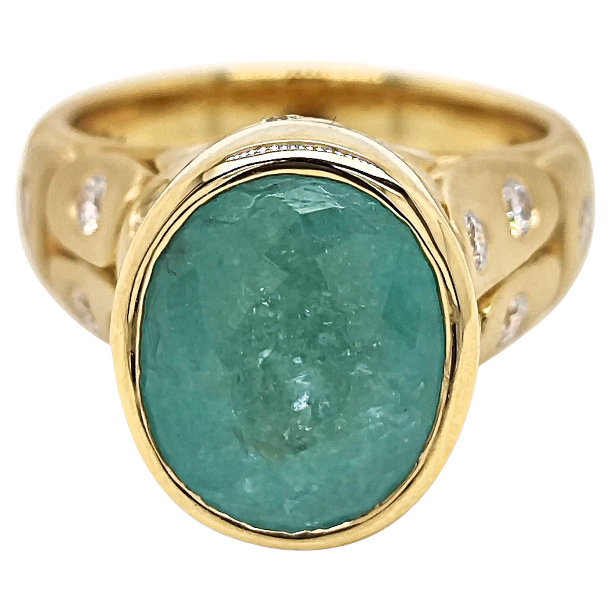 12,53 Karat Paraiba-Turmalin und weißer Diamant Gelbgoldring