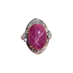 12.53 Carat Star Ruby and Diamond Vintage Art Deco Revival Platinum Ring