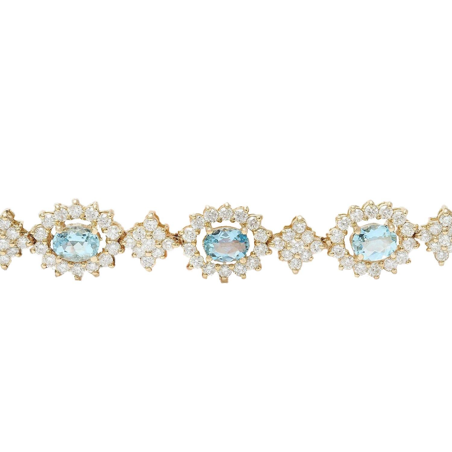 Taille ovale  Bracelet aigue-marine diamant en or jaune massif 14 carats en vente