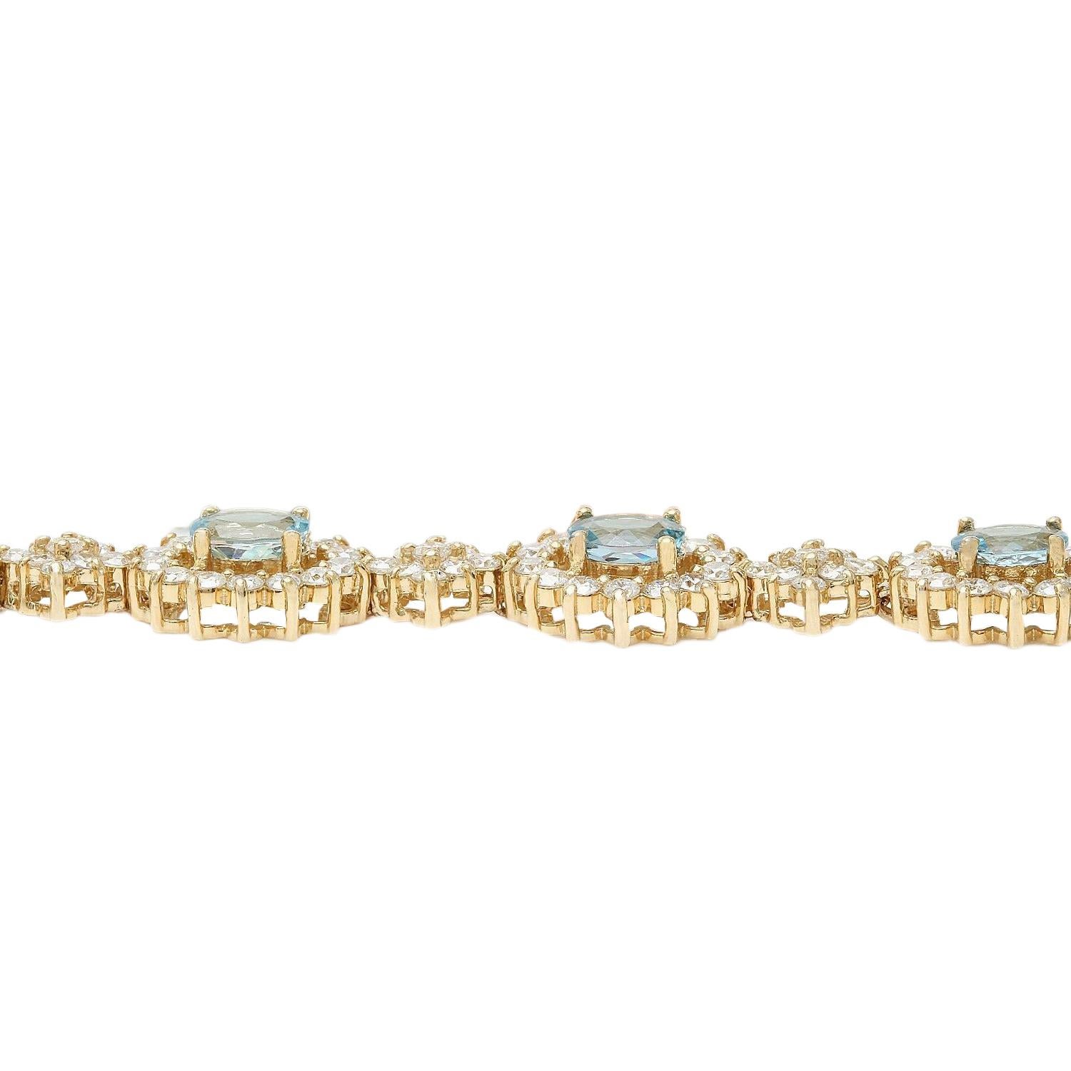  Bracelet aigue-marine diamant en or jaune massif 14 carats Neuf - En vente à Los Angeles, CA