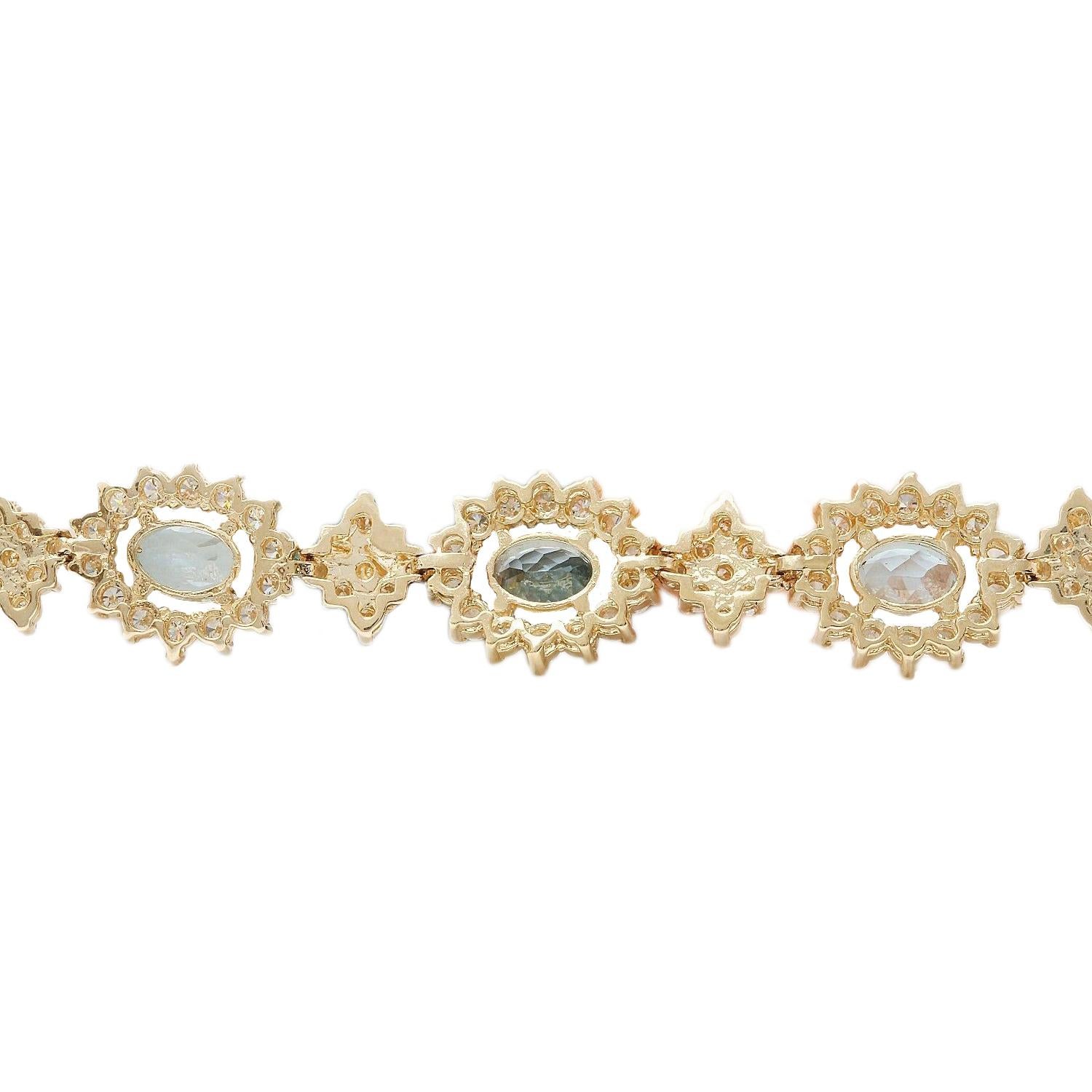 Women's Aquamarine Diamond Bracelet In 14 Karat Solid Yellow Gold For Sale