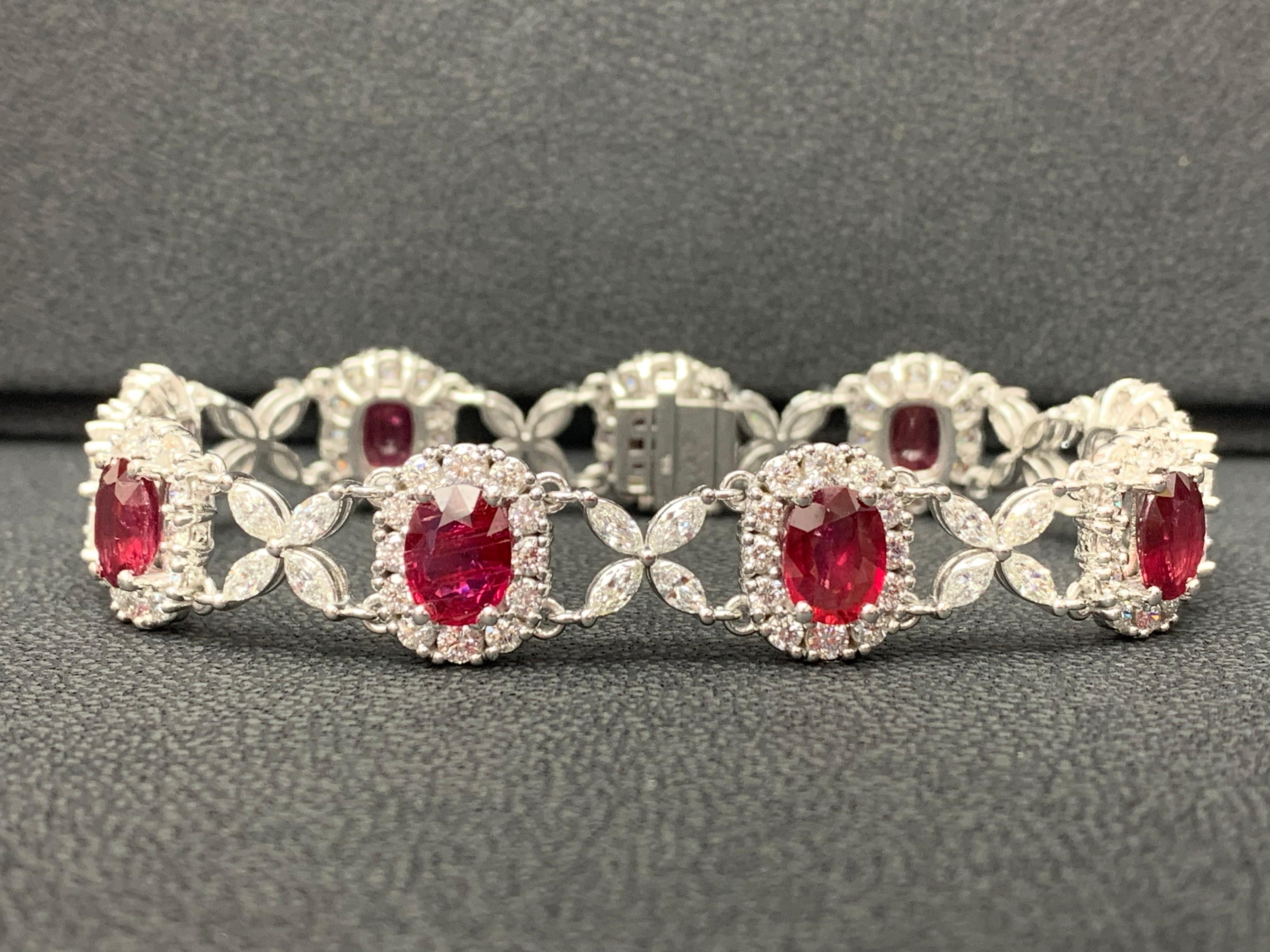 12.54 Carat Oval Cut Ruby and Diamond Tennis Bracelet in 14K White Gold For Sale 4