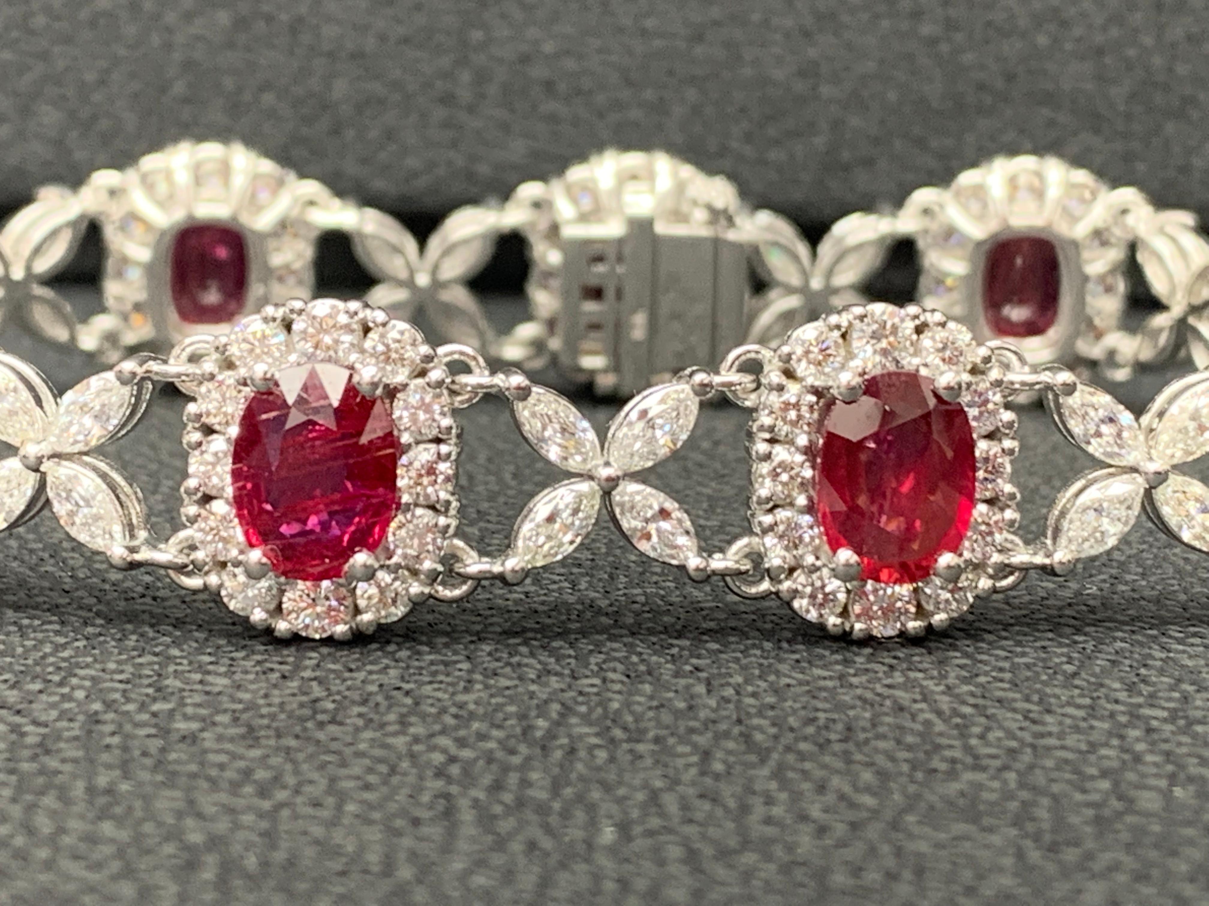 12.54 Carat Oval Cut Ruby and Diamond Tennis Bracelet in 14K White Gold For Sale 5