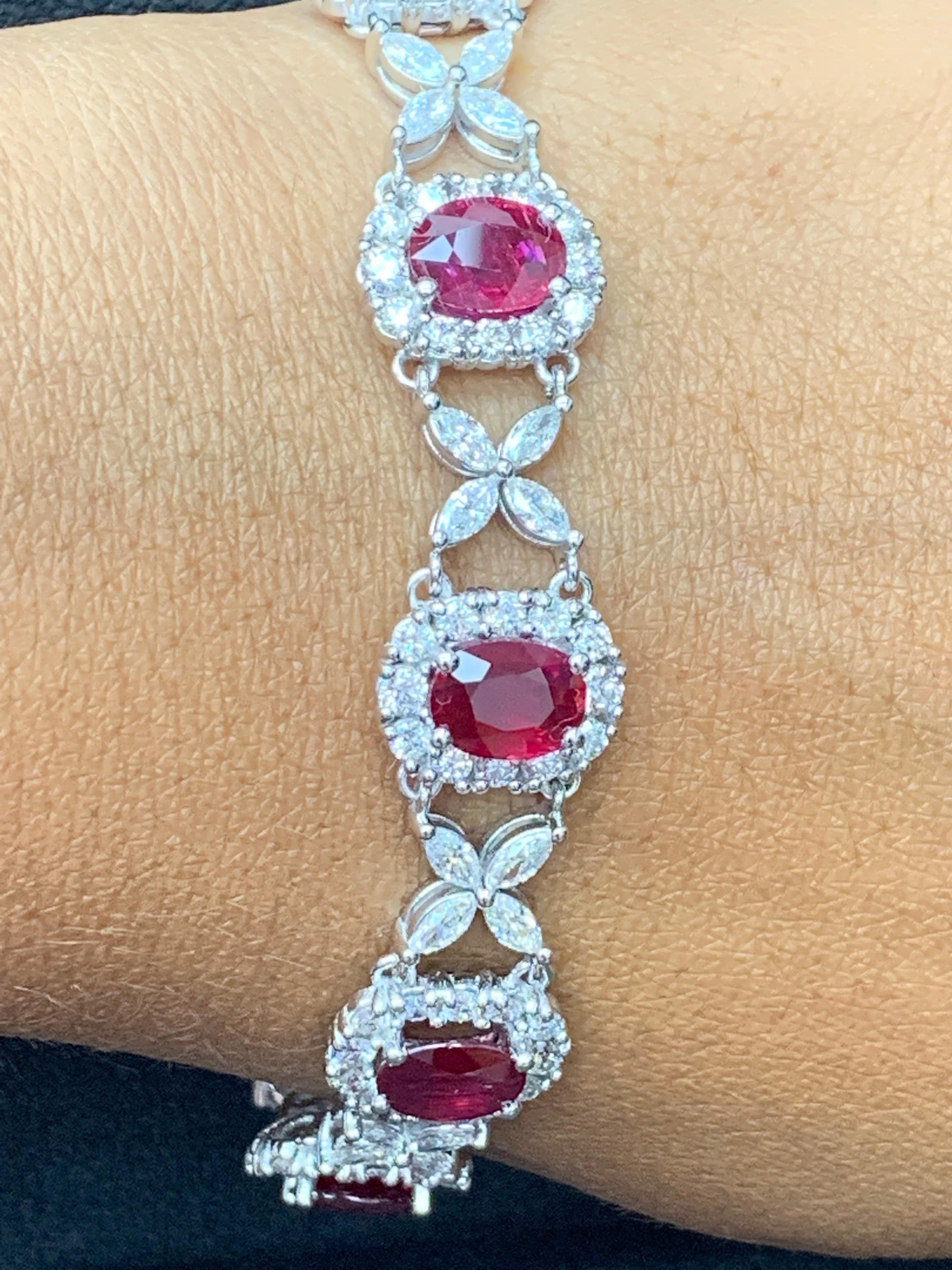 12.54 Carat Oval Cut Ruby and Diamond Tennis Bracelet in 14K White Gold For Sale 9