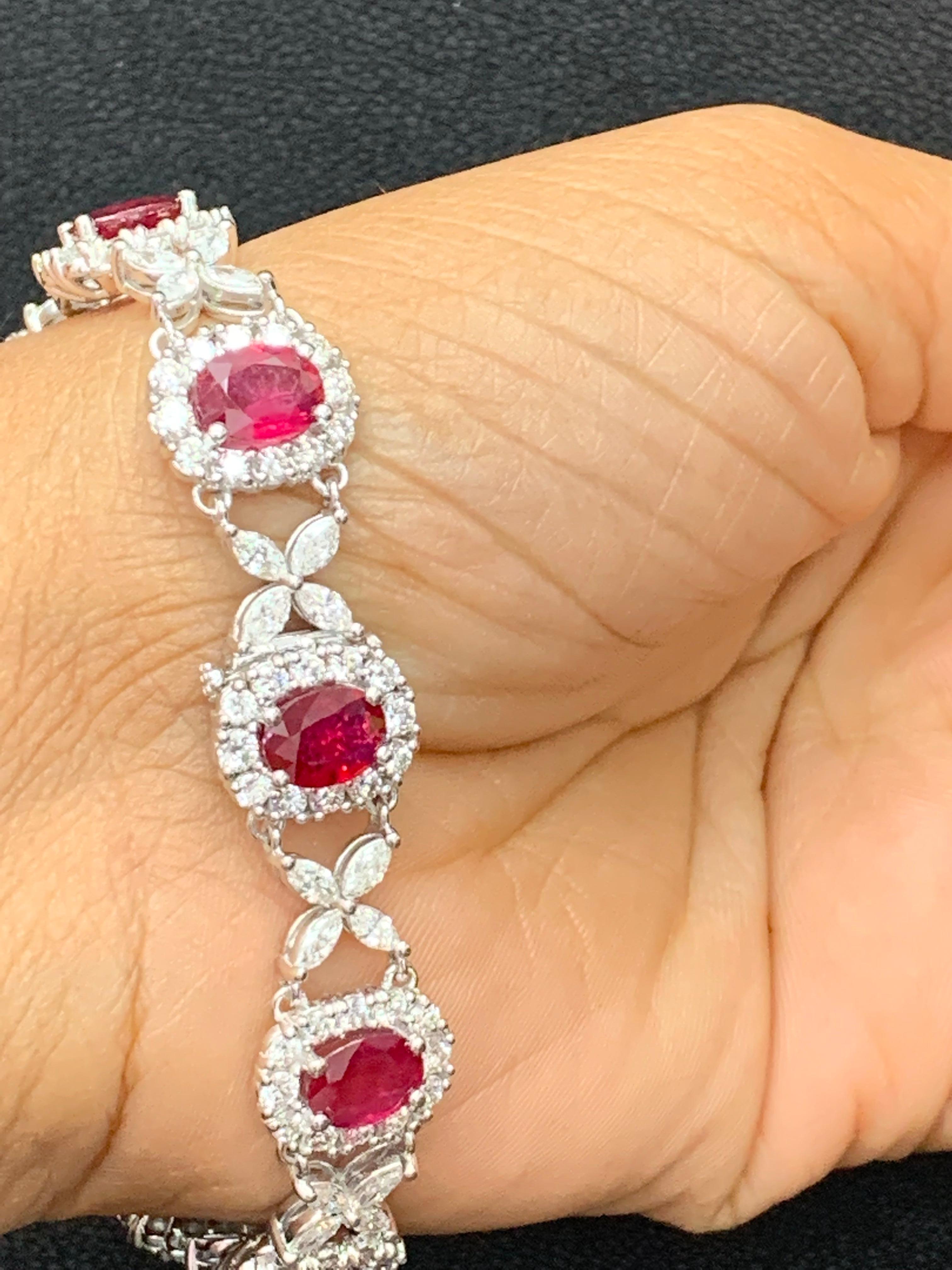 12.54 Carat Oval Cut Ruby and Diamond Tennis Bracelet in 14K White Gold For Sale 10
