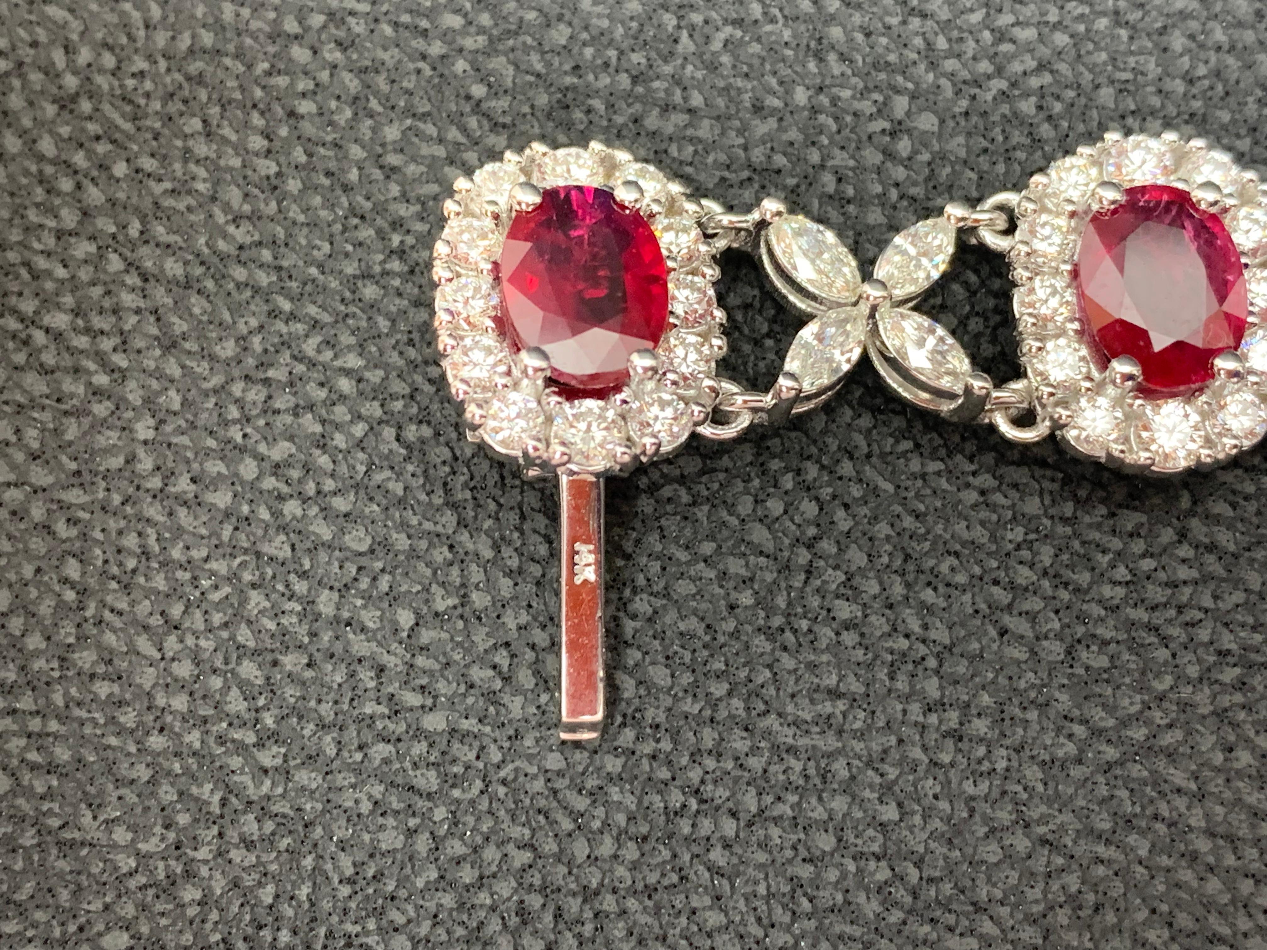 12.54 Carat Oval Cut Ruby and Diamond Tennis Bracelet in 14K White Gold In New Condition For Sale In NEW YORK, NY