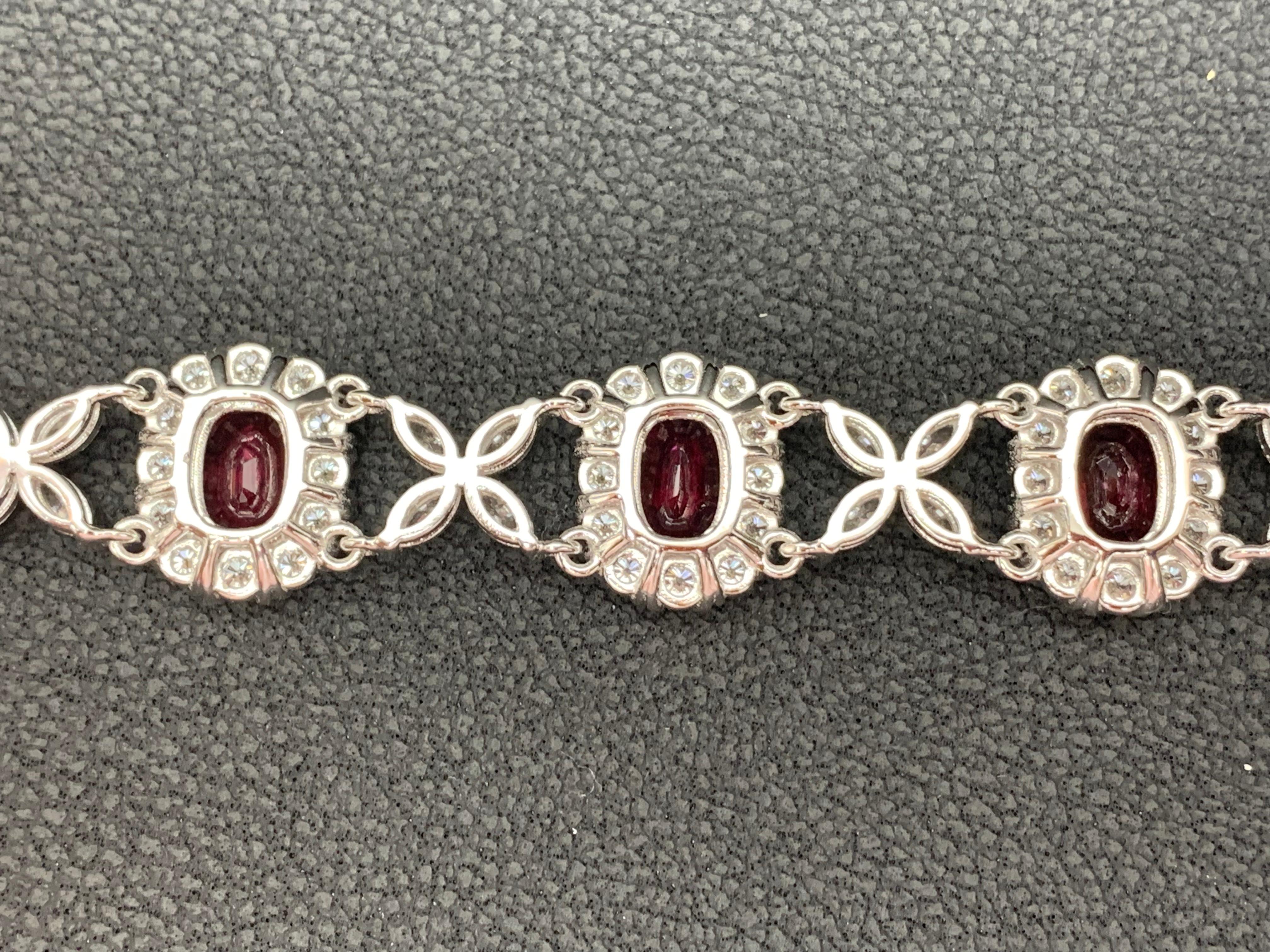 Bracelet tennis en or blanc 14 carats avec diamants et rubis de taille ovale de 12,54 carats en vente 3