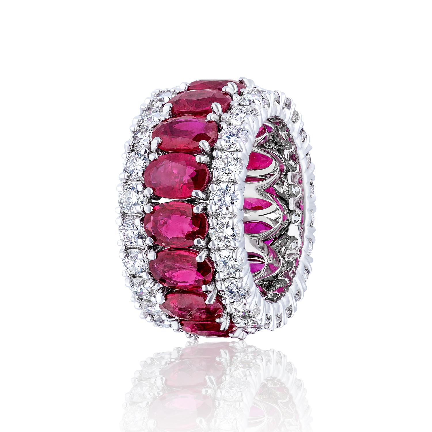 Oval Cut 12.54 Carat Oval Ruby and Diamond Wide Eternity Band Ring For Sale