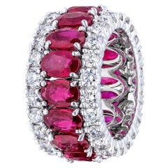12.54 Carat Oval Ruby and Diamond Wide Eternity Band Ring