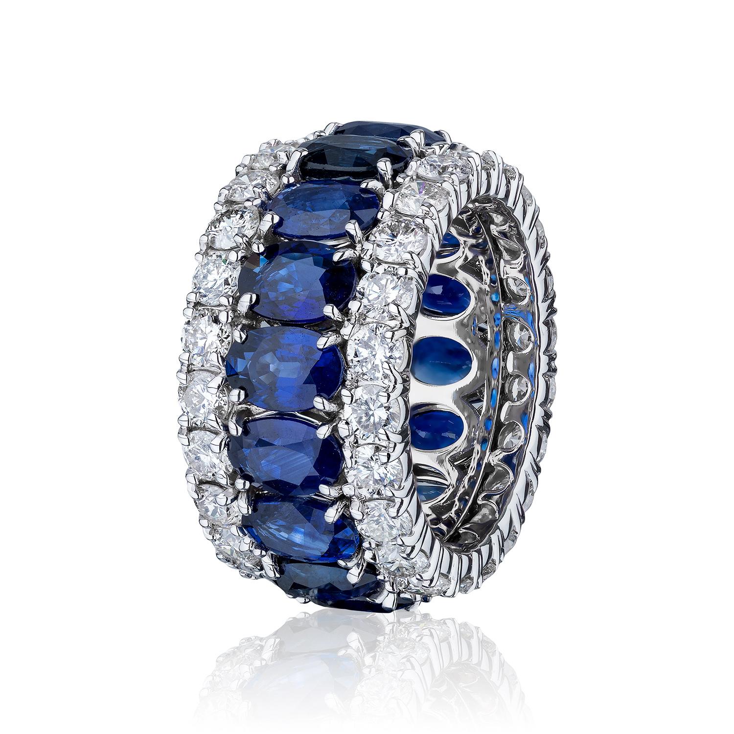 16 Gorgeous Sapphires weighing 8.82 Carats and 44 Round Diamonds weighing 3.72 Carats.

Set in 18 Karat White Gold.

Also available in Rubies and Pink Sapphire