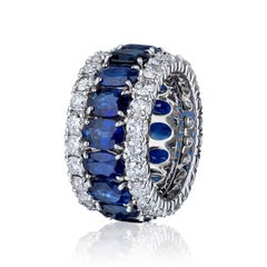 12.54 Carat Oval Sapphire and Diamond Wide Eternity Band Ring