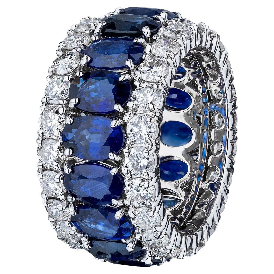 12.54 Carat Oval Sapphire and Diamond Wide Eternity Band Ring