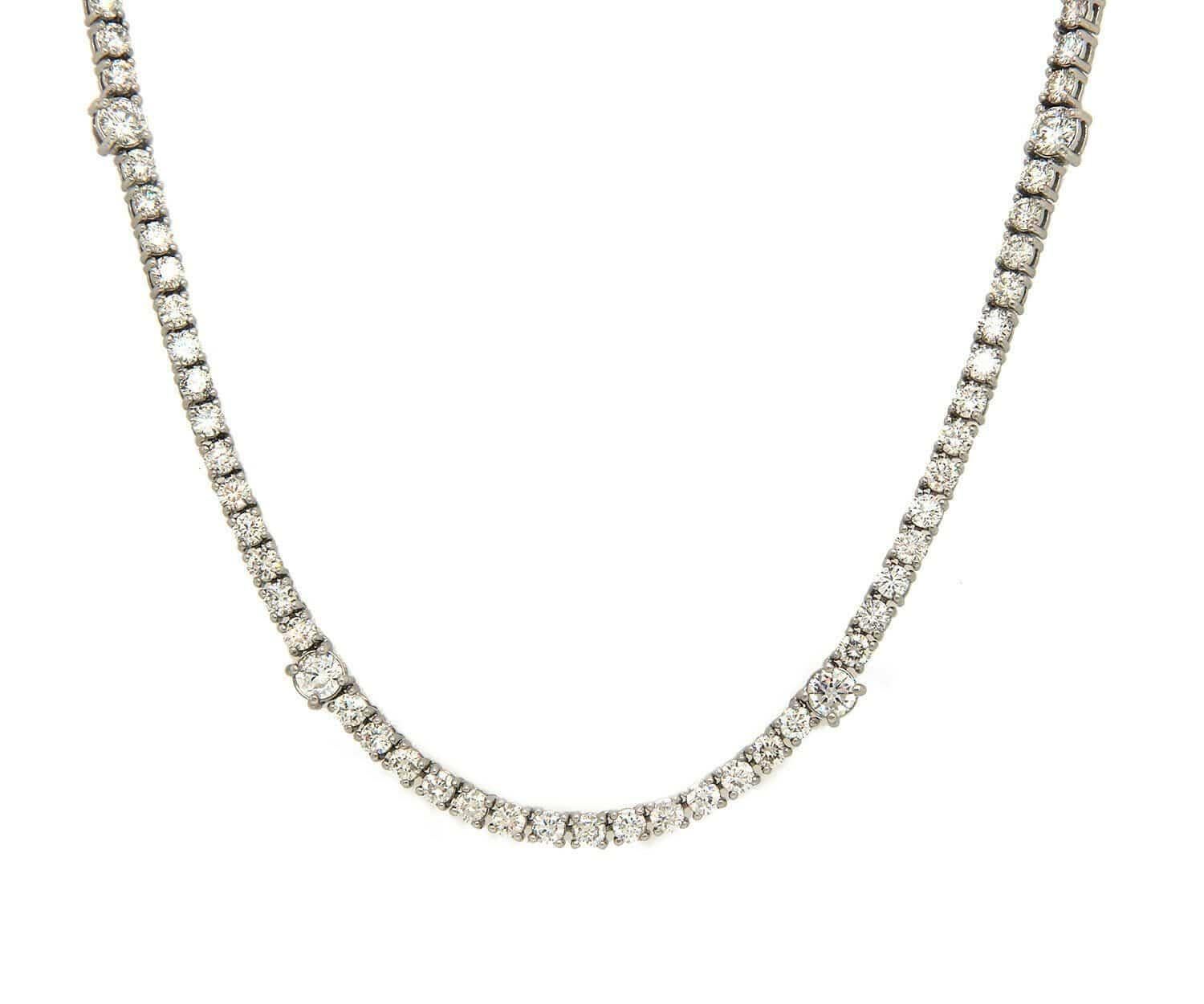 12.54ctw Round Diamond Station Tennis Necklace in 14K

Round Diamond Station Tennis Necklace
14K White Gold
Diamonds Carat Weight: Approx. 12.54ctw
Clarity: SI2
Color: G - H
Necklace Width: Approx. 2.4 – 3.7 MM
Necklace Length: Approx. 24.0