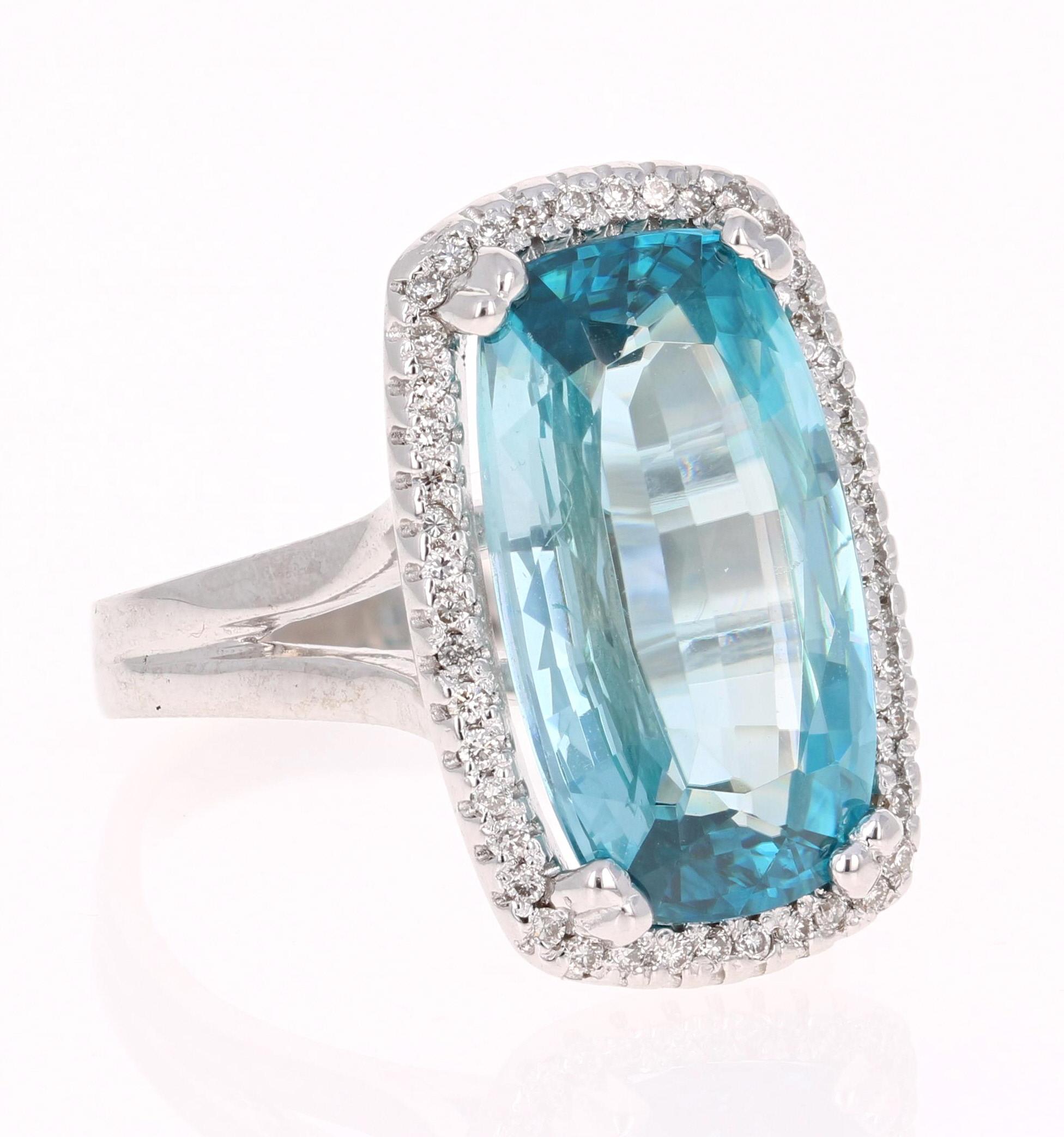 A beautiful Blue Zircon and Diamond ring that can be a nice Engagement ring or just an everyday ring!
Blue Zircon is a natural stone mined mainly in Sri Lanka, Myanmar, and Australia.  
This ring has a Oval-Rectangular Cut Blue Zircon that weighs