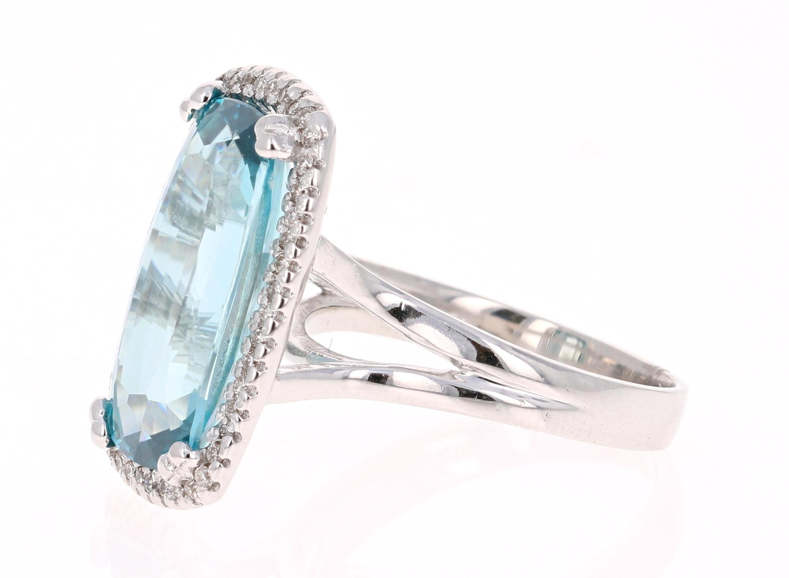 Modern 12.55 Carat Blue Zircon Diamond White Gold Ring 18 Karat White Gold Ring