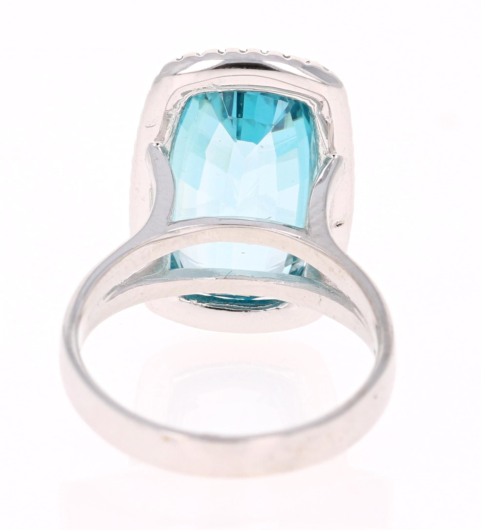 Oval Cut 12.55 Carat Blue Zircon Diamond White Gold Ring 18 Karat White Gold Ring