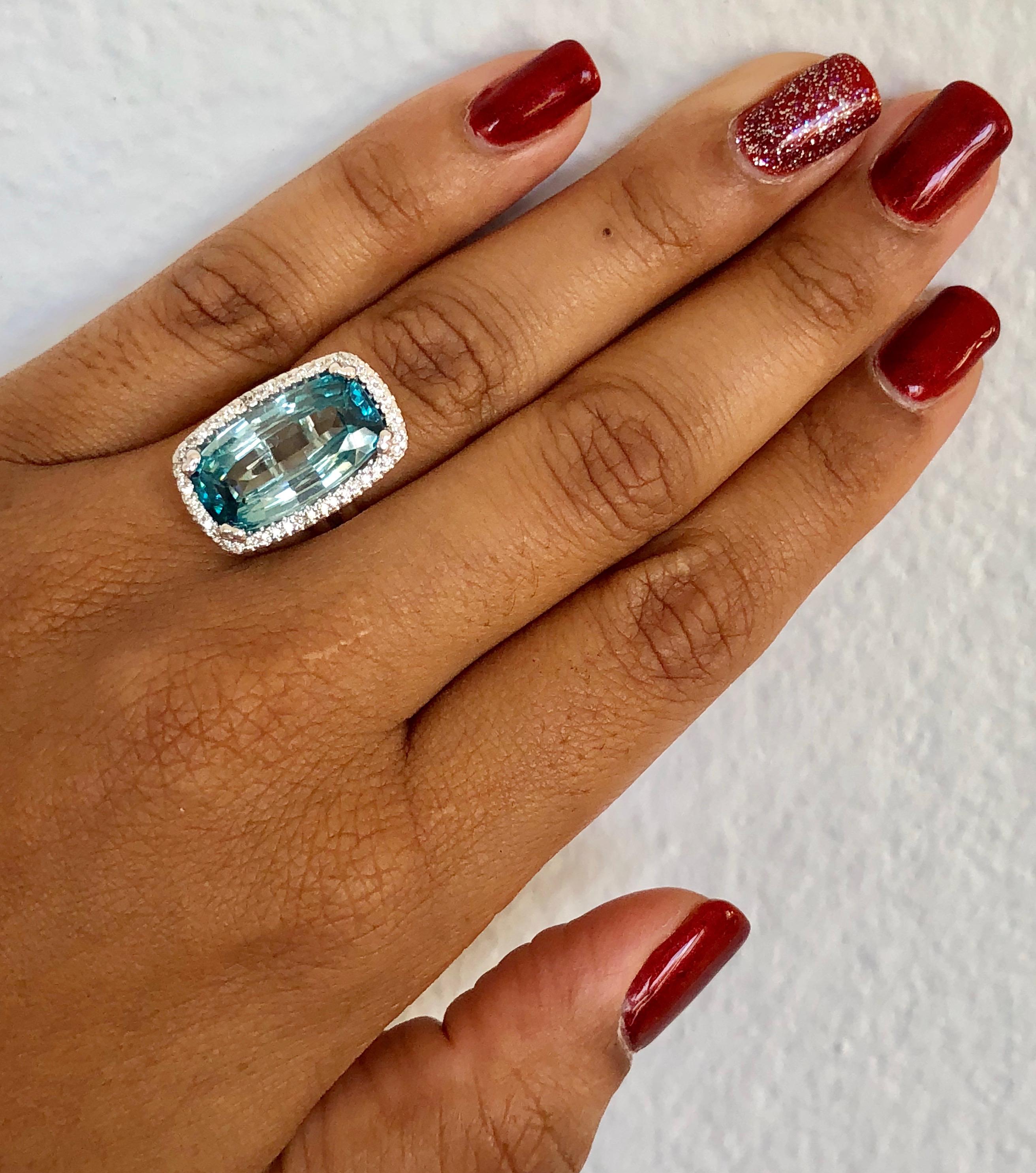 Women's 12.55 Carat Blue Zircon Diamond White Gold Ring 18 Karat White Gold Ring