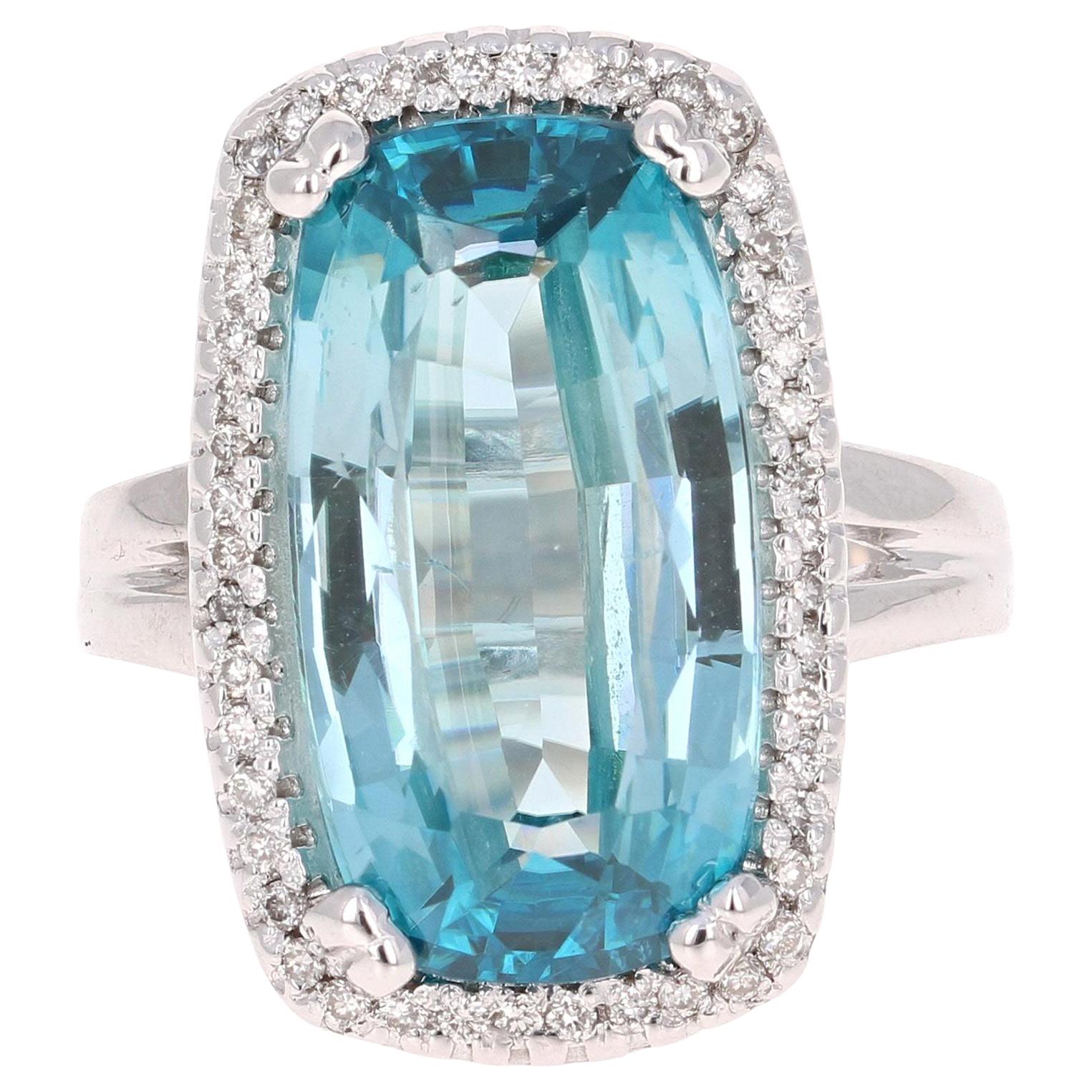12.55 Carat Blue Zircon Diamond White Gold Ring 18 Karat White Gold Ring