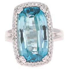 12.55 Carat Blue Zircon Diamond White Gold Ring 18 Karat White Gold Ring