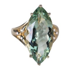 12.55 Carat Green Amethyst and 0.04 Carat Diamond 14 Karat Yellow Gold Ring