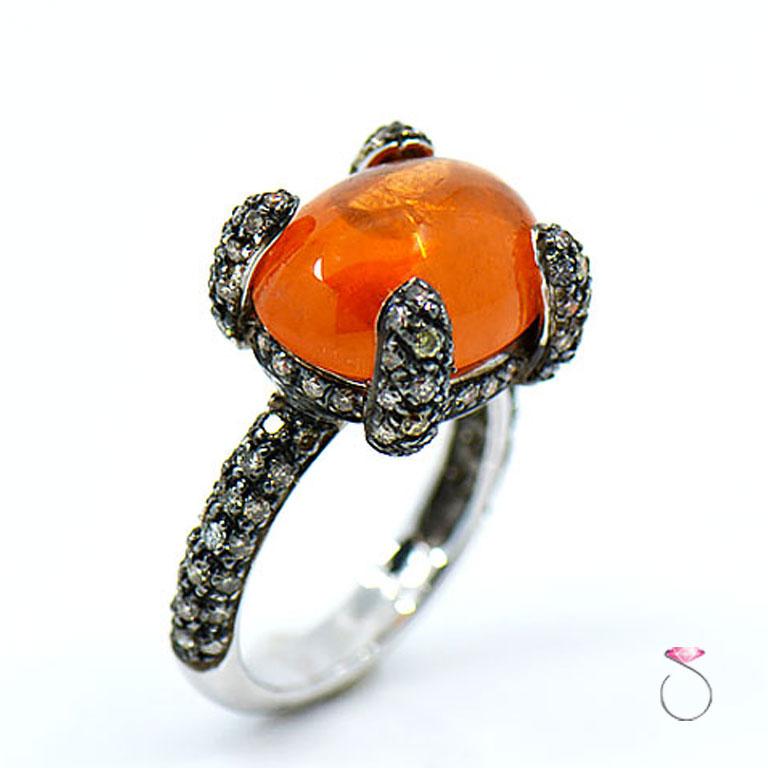 Modern 12.55 Ct. Fire Opal & Pave' Diamond Designer Ring in 18K Gold by Assor Gioielli For Sale