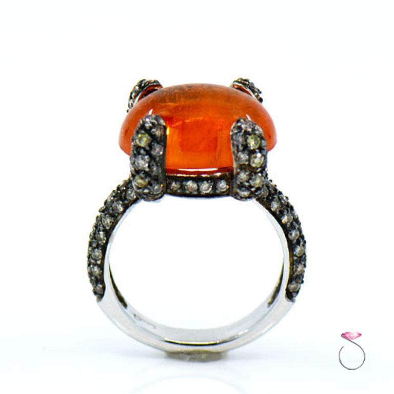 12.55 Ct. Fire Opal & Pave' Diamond Designer Ring in 18K Gold by Assor Gioielli In New Condition For Sale In Honolulu, HI