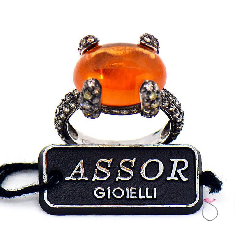 Women's 12.55 Ct. Fire Opal & Pave' Diamond Designer Ring in 18K Gold by Assor Gioielli For Sale