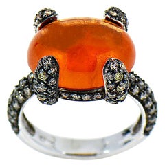 12.55 Ct. Fire Opal & Pave' Diamond Designer Ring in 18K Gold by Assor Gioielli