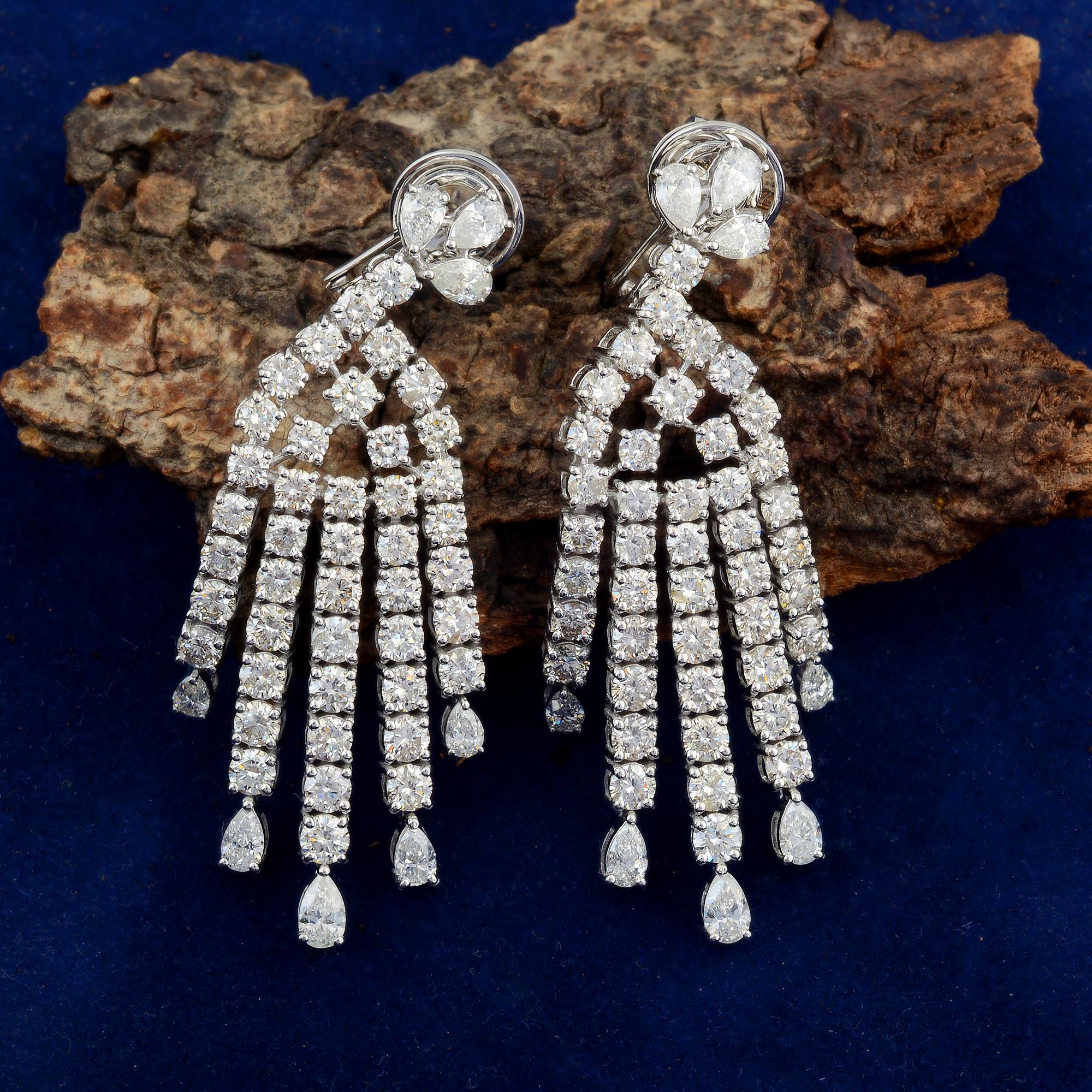 Modern 12.55 Ct SI/HI Pear Round Diamond Dangle Earrings 18 Karat White Gold Jewelry For Sale