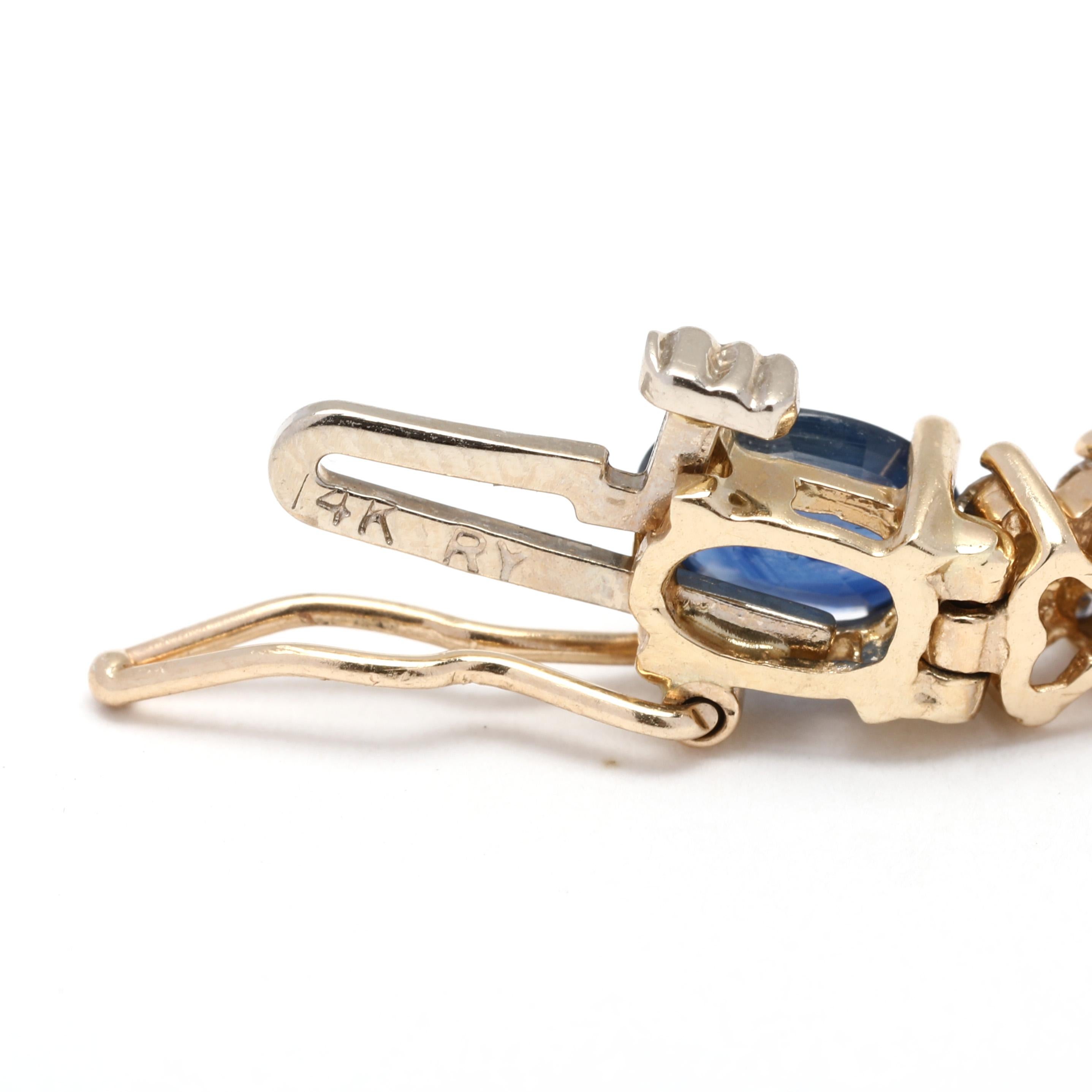 Oval Cut 12.55ctw Blue Sapphire Diamond Tennis Bracelet, 14K Yellow Gold, Length 7 1/8 In For Sale