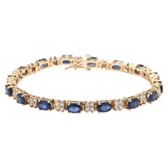 Bracelet tennis en or jaune 14 carats avec diamants et saphirs bleus de 12,55 carats, longueur de 17,8 cm
