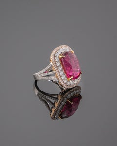 12.56 Carat Cushion Shaped Tourmaline Rubellite and Diamond Cocktail Ring