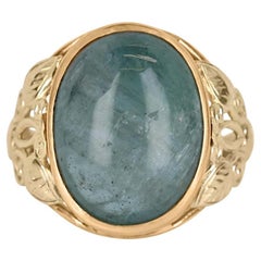 12.56cts 14K Nature Cabochon-Oval Cut Floral Antique Gold Ring