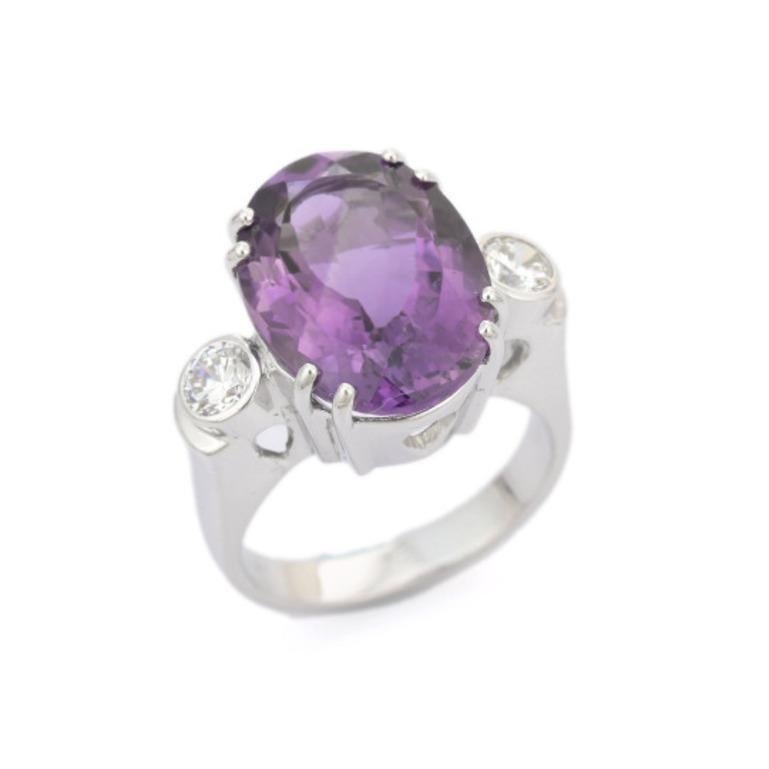 For Sale:  12.57 Carat Big Oval Amethyst Cocktail Ring in Sterling Silver for Women 3