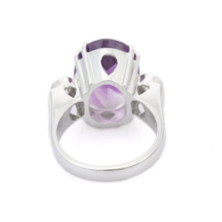 For Sale:  12.57 Carat Big Oval Amethyst Cocktail Ring in Sterling Silver for Women 4