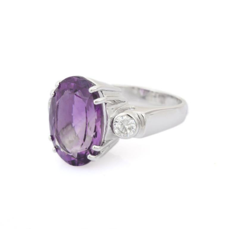 For Sale:  12.57 Carat Big Oval Amethyst Cocktail Ring in Sterling Silver for Women 5