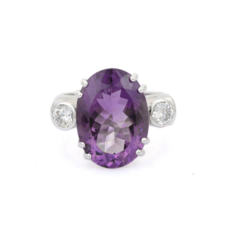 For Sale:  12.57 Carat Big Oval Amethyst Cocktail Ring in Sterling Silver for Women 6