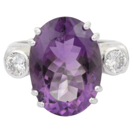 12.57 Carat Big Oval Amethyst Cocktail Ring in Sterling Silver for Women